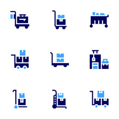Trolley icon set. Bold style. Duotone colors. trolley, luggage, serving cart, delivery cart