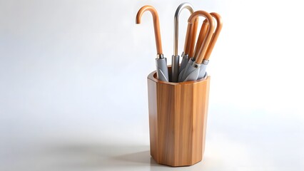 Wooden Umbrella Stand with Umbrellas