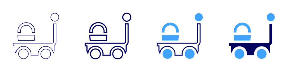Trolley with two wheels icon in 4 different styles. Thin Line, Line, Bold Line, Duotone. Duotone style. Editable stroke