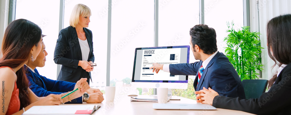 Poster invoice on computer screen from accounting application. computer program for financial and budget of