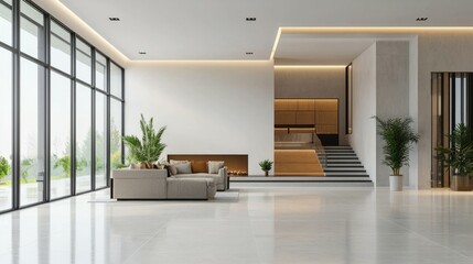 Fototapeta premium Modern Minimalist Living Room with Natural Light and Greenery
