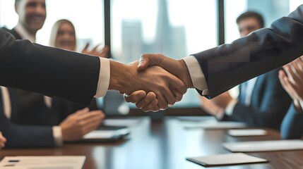 Businessmen shaking hands deal closed success agreement