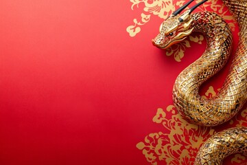 Obraz premium Vibrant red and gold background for chinese new year celebrations featuring the year of the snake