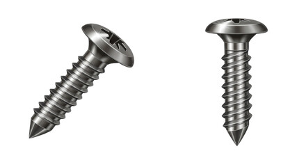 Isolated Two Silver Screws with Different Angles
