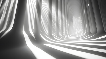 Naklejka premium Abstract white architecture with light and shadows creating a mesmerizing pattern inside a spacious interior