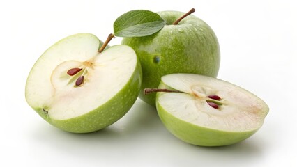 sliced green apple isolated on white