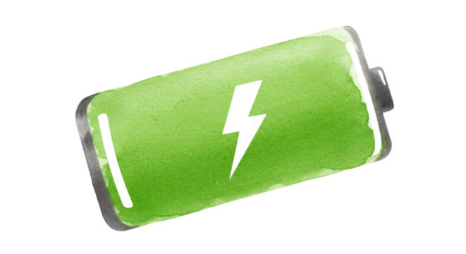 Isolated Full Battery Watercolor Style