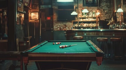 Cozy Bar Interior with Pool Table and Warm Ambient Lighting