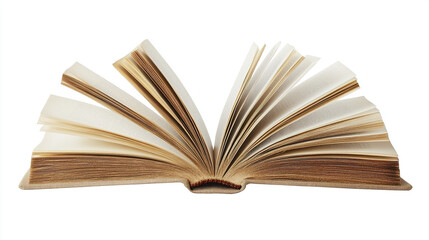 Open book with pages fanned out on white background
