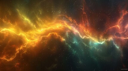 Obraz premium Vibrant auroras shimmer in space, casting colorful waves through a dreamlike atmosphere with soft ambient lighting