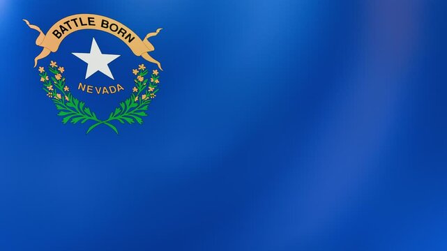 Seamless 3D loop of Nevada&rsquo;s flag with sagebrush emblem waving in wind. Vibrant 4K video for patriotic events, tourism promotions, and desert-themed projects.