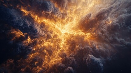Fototapeta premium Explosive Cosmic Scene with Fiery Clouds and Bright Light Effects