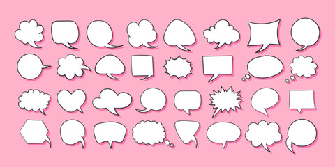 Cloud speech bubbles set. Retro empty comic speech bubbles