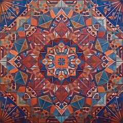 a symmetrical mandala pattern, created with intricate geometric shapes and vibrant colors 