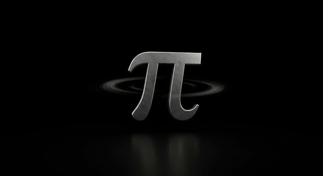 Metallic pi symbol on black background with subtle swirl effect