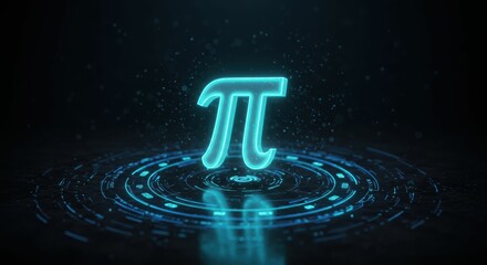 Glowing pi symbol in futuristic digital blue sci-fi setting