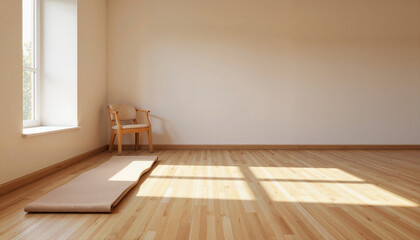 Fototapeta premium Tranquil meditation mat in serene room with natural light, mindfulness