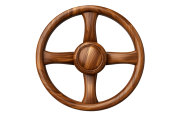 Wooden steering wheel png with transparency background white digital graphic for design use