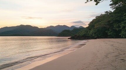 Obraz premium A vast stretch of untouched white sand leading to a breathtaking sunset