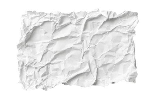 Crumpled white paper texture transparency background png format artistic environment close-up view concept