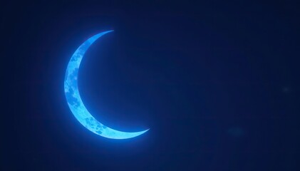 Glowing blue crescent moon hanging low in a dark sky, night, sky, crescent