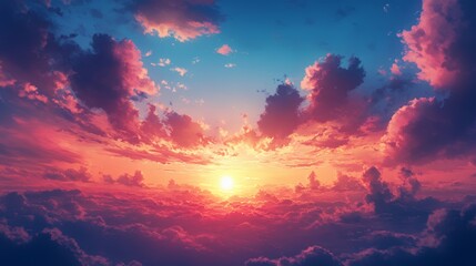 Naklejka premium A breathtaking sunset over the clouds, showcasing vibrant colors and dramatic skies.