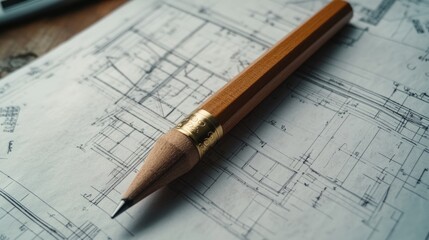 Pencil and Calculator on Blueprint