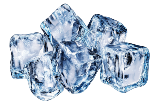 Ice cubes on transparent background png format clear visuals studio setting high-quality imagery