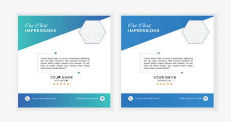 Simple professional feedback and review or testimonial template design for social media post