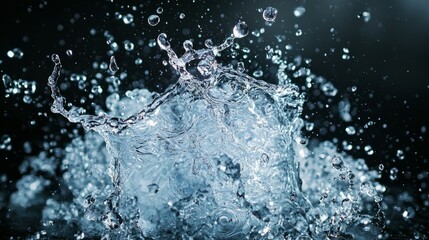 Captivating Water Splash in Dark Background with Glimmering Highlights