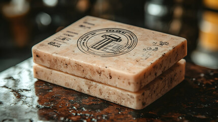 Stacked artisanal shaving soap on rustic bar top