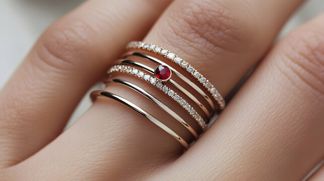 Stacked rings on a hand