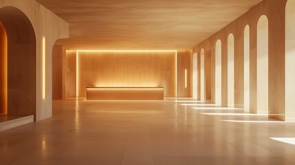 Fototapeta premium Modern Minimalist Interior with Wood Finish and Soft Lighting