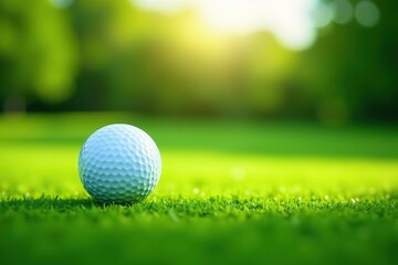 Obraz premium Golf ball lies on the green as a wispy cloud drifts by, serene, golf, delicate
