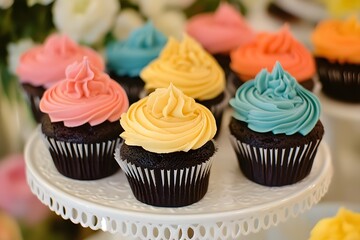 Beautifully Decorated Cupcakes Arranged on a Dessert Table Display