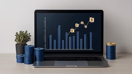 Laptop Displaying Positive Financial Growth Chart - Modern Workspace AI Generated