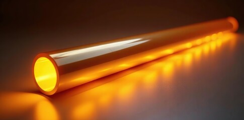 Golden metallic tube with warm ambient lighting, warm glow, gentle glow, reflectivity