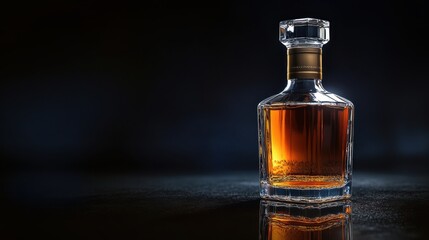 Pouring elegance whiskey bottle showcase studio photography dark background close-up craftsmanship
