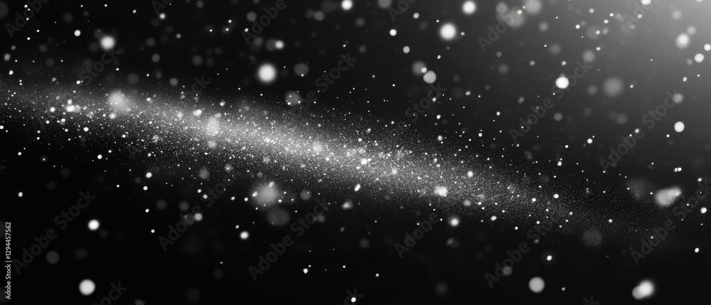 Poster ethereal silver glitter dust particles floating in a dark space creating a dreamy and magical atmosp