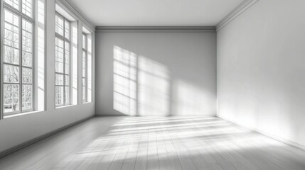 Fototapeta premium Spacious Empty Room with Large Windows and Soft Natural Light