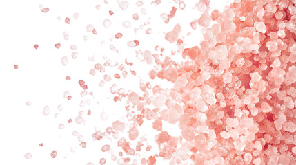 Scattered pink Himalayan salt granules with soft crystal reflections, spa and wellness concept, isolated on white background, PNG format 