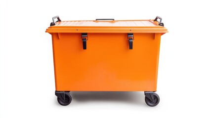Large commercial trash bin with reinforced handles, set on a white background
