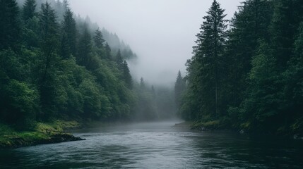 Misty River in a Lush Green Forest: A Serene Escape