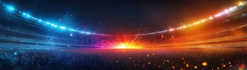 "Wide shot of a stadium illuminated by a bright light." © Natty