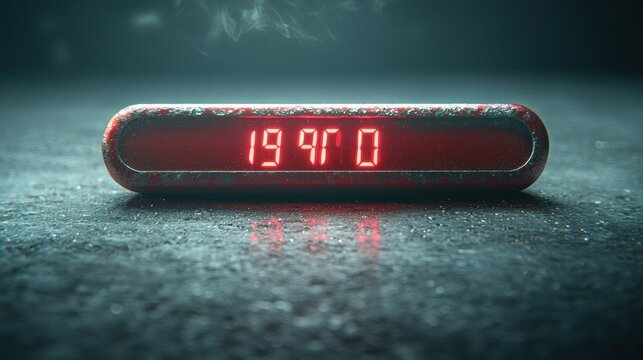 Rusty digital clock displaying 1900 in a dark setting