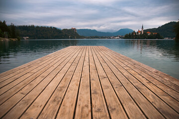 Wooden pier of Lake Bled, Slovenia