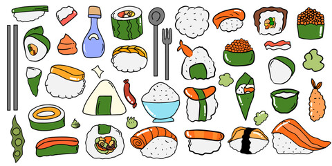 set of  sushi japanese food illustration design