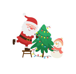 Santa and Snowman Decorating Tree