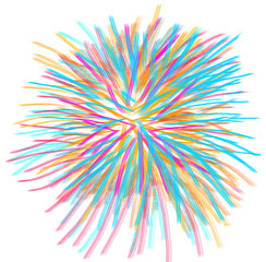 A crayon illustration of bright, sparkling fireworks in various colors, with dynamic bursts and trails, all set against a transparent background for a festive, playful look.

