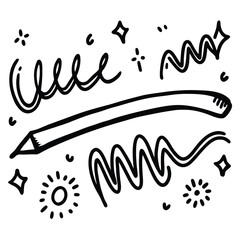 underline emphasis line shape set. Hand drawn brush stroke highlight speech bubble cloud sparkle arrow element in childish drawing style.